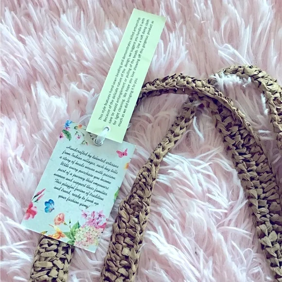 New Summer Vacay Beach Tan and Pink Floral Tote Bag with Woven Texture Handmade